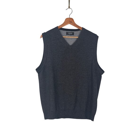 Nordstrom Men's Gray Sweater Vest 100% Extra Fine Merino Wool V Neck Vest Sz. L - Picture 1 of 5